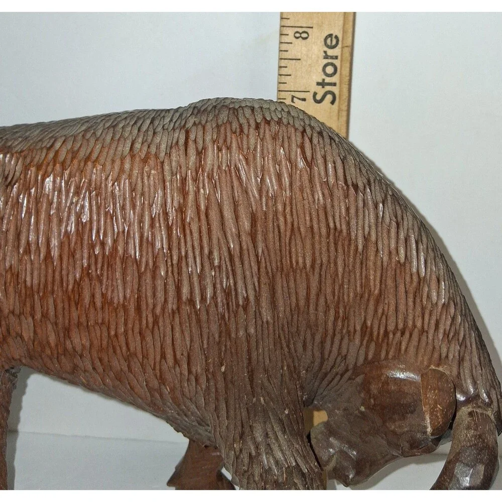 Hand Carved Wood Buffalo Bison Bull 10 x 7
